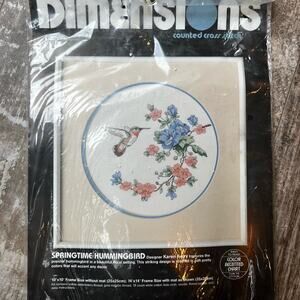 Vintage 1986 Karen Avery  counted cross-stitch kit hummingbird design.